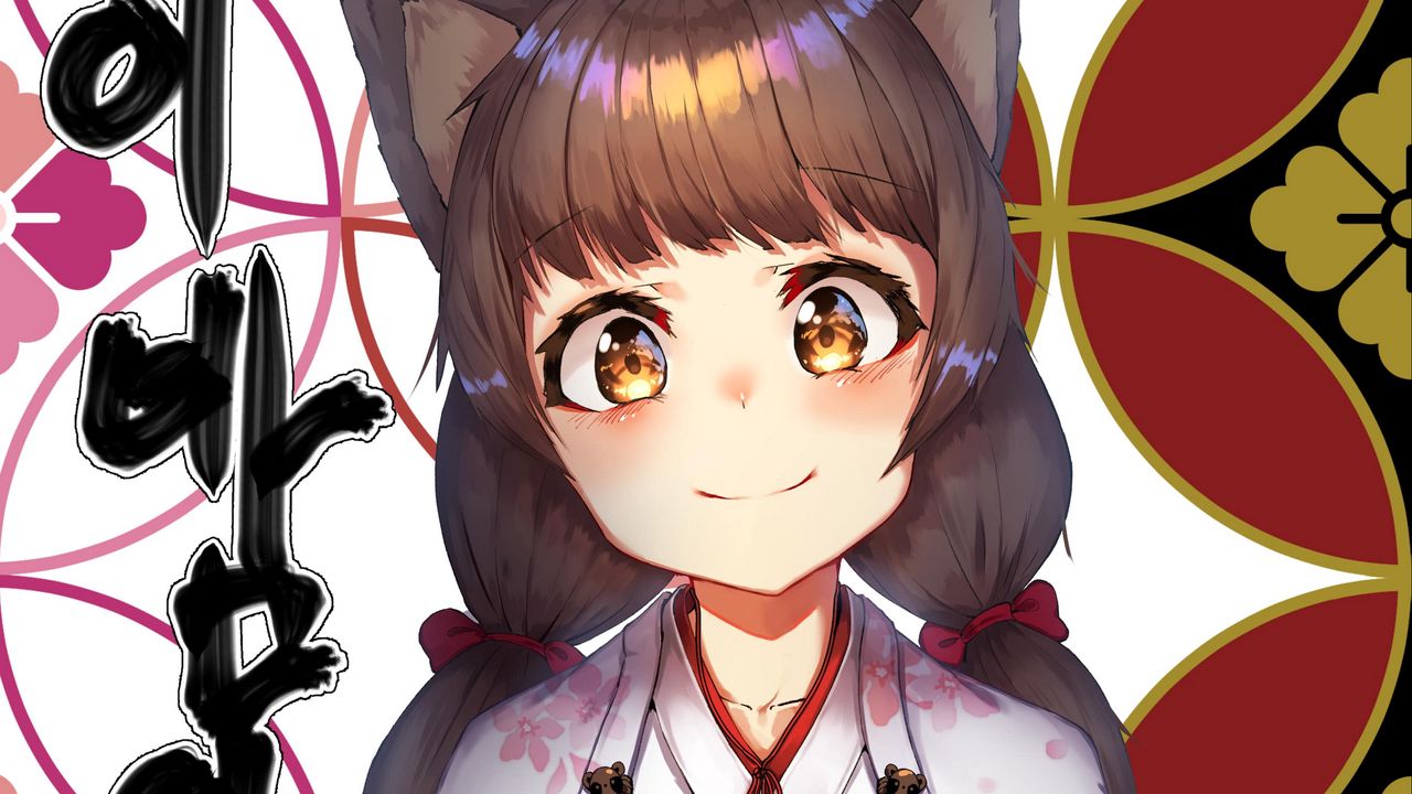 Wallpaper girl, neko, ears, kimono, smile, anime