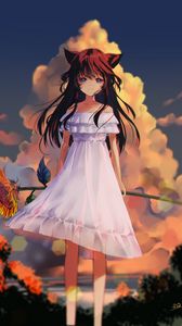 Preview wallpaper girl, neko, ears, dress, anime, art, cartoon