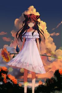 Preview wallpaper girl, neko, ears, dress, anime, art, cartoon