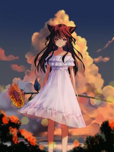 Preview wallpaper girl, neko, ears, dress, anime, art, cartoon