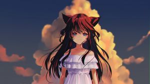 Preview wallpaper girl, neko, ears, dress, anime, art, cartoon