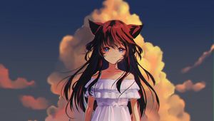 Preview wallpaper girl, neko, ears, dress, anime, art, cartoon