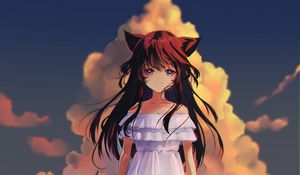 Preview wallpaper girl, neko, ears, dress, anime, art, cartoon