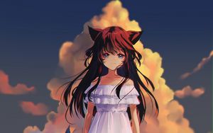 Preview wallpaper girl, neko, ears, dress, anime, art, cartoon