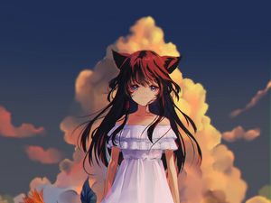 Preview wallpaper girl, neko, ears, dress, anime, art, cartoon