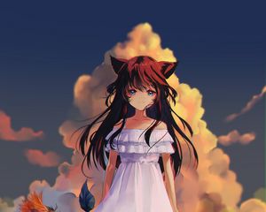 Preview wallpaper girl, neko, ears, dress, anime, art, cartoon