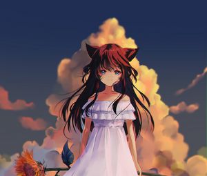 Preview wallpaper girl, neko, ears, dress, anime, art, cartoon