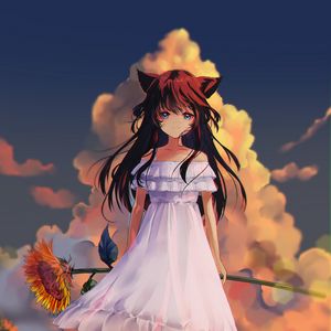 Preview wallpaper girl, neko, ears, dress, anime, art, cartoon