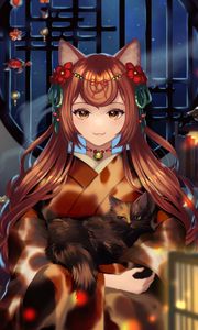 Preview wallpaper girl, neko, ears, cat, anime, art