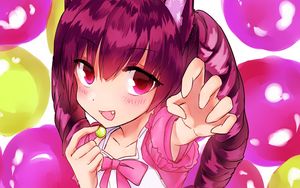 Preview wallpaper girl, neko, ears, smile, gesture, anime, art