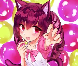 Preview wallpaper girl, neko, ears, smile, gesture, anime, art
