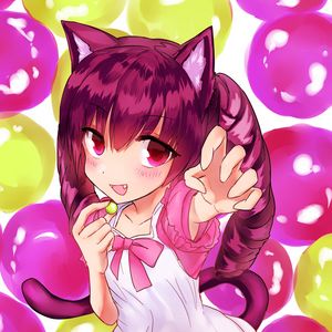 Preview wallpaper girl, neko, ears, smile, gesture, anime, art