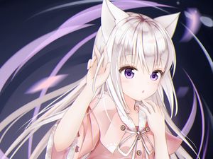 Preview wallpaper girl, neko, ears, anime, art, purple