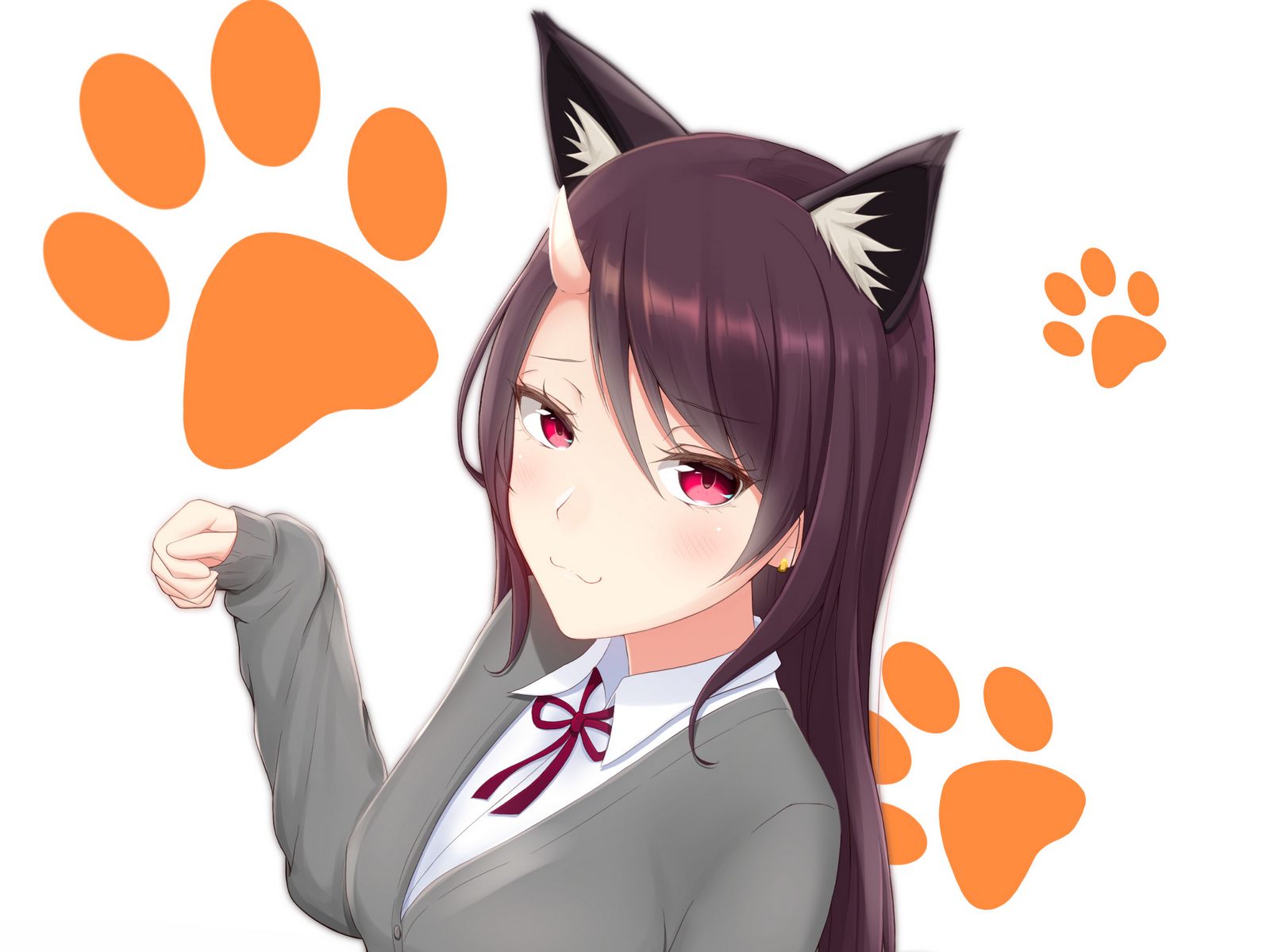 1600x1200 Wallpaper girl, neko, ears, horn, anime, art, cute