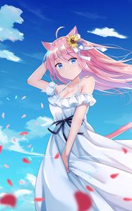 Preview wallpaper girl, neko, ears, dress, petals, anime, art