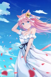 Preview wallpaper girl, neko, ears, dress, petals, anime, art