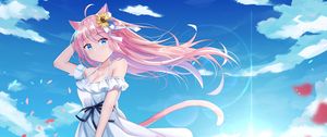 Preview wallpaper girl, neko, ears, dress, petals, anime, art