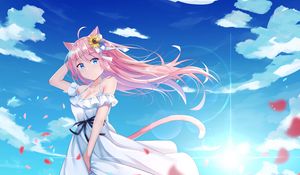 Preview wallpaper girl, neko, ears, dress, petals, anime, art