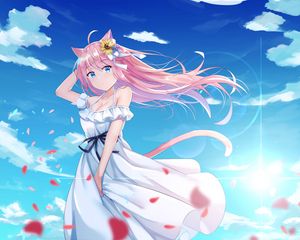 Preview wallpaper girl, neko, ears, dress, petals, anime, art