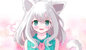 Preview wallpaper girl, neko, ears, glance, anime, art, cute