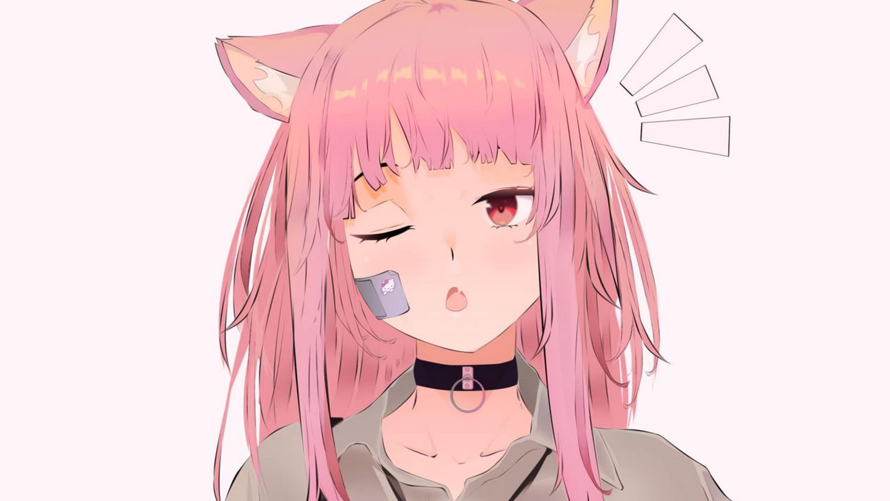 Wallpaper girl, neko, ears, pink, anime, art