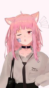 Preview wallpaper girl, neko, ears, pink, anime, art