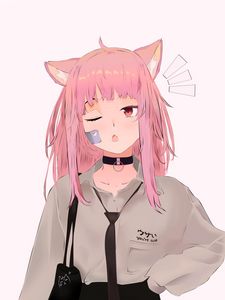Preview wallpaper girl, neko, ears, pink, anime, art