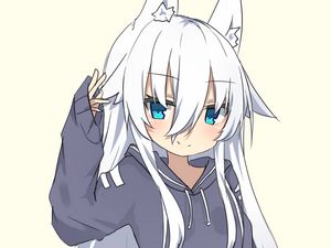 Preview wallpaper girl, neko, ears, gesture, anime, art, cartoon