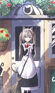 Preview wallpaper girl, neko, ears, maid, anime, art, cartoon