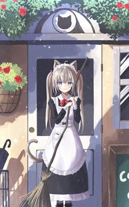 Preview wallpaper girl, neko, ears, maid, anime, art, cartoon