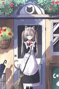 Preview wallpaper girl, neko, ears, maid, anime, art, cartoon