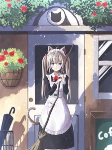 Preview wallpaper girl, neko, ears, maid, anime, art, cartoon