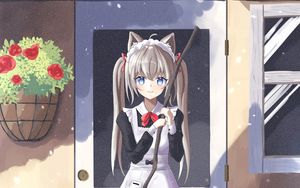 Preview wallpaper girl, neko, ears, maid, anime, art, cartoon