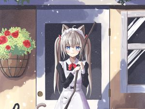 Preview wallpaper girl, neko, ears, maid, anime, art, cartoon