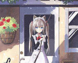 Preview wallpaper girl, neko, ears, maid, anime, art, cartoon