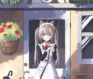 Preview wallpaper girl, neko, ears, maid, anime, art, cartoon