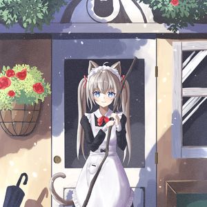 Preview wallpaper girl, neko, ears, maid, anime, art, cartoon