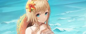 Preview wallpaper girl, neko, ears, beach, sea, anime