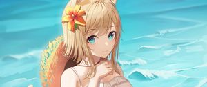 Preview wallpaper girl, neko, ears, beach, sea, anime