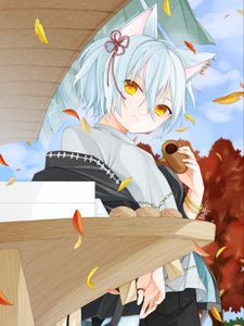 Preview wallpaper girl, neko, ears, dessert, anime
