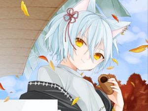 Preview wallpaper girl, neko, ears, dessert, anime