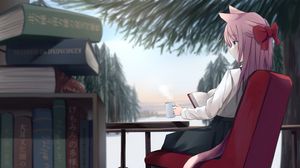Preview wallpaper girl, neko, ears, book, reading, anime