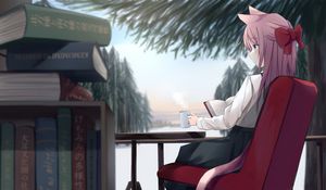 Preview wallpaper girl, neko, ears, book, reading, anime