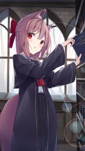 Preview wallpaper girl, neko, ears, book, anime