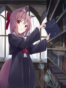 Preview wallpaper girl, neko, ears, book, anime