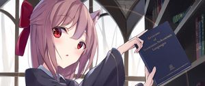 Preview wallpaper girl, neko, ears, book, anime