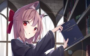 Preview wallpaper girl, neko, ears, book, anime