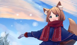 Preview wallpaper girl, neko, ears, winter, anime