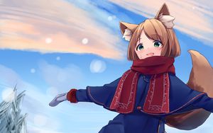 Preview wallpaper girl, neko, ears, winter, anime