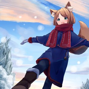 Preview wallpaper girl, neko, ears, winter, anime